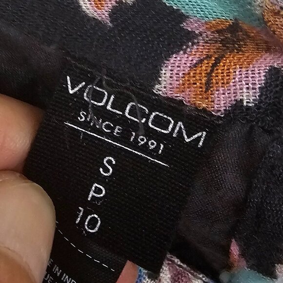 Volcom Gray Blue Floral Peasant Blouse Crochet Festival Tunic Boho Hippie S - Picture 10 of 13